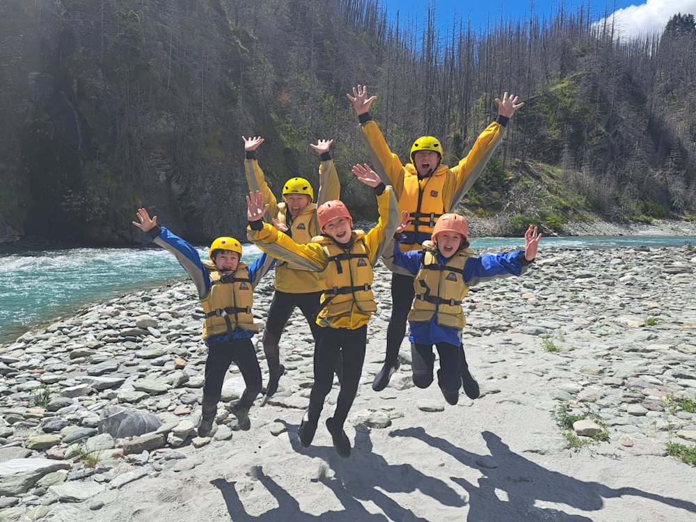 A family getting excited to go rafting in Skippers Canyon near Queenstown